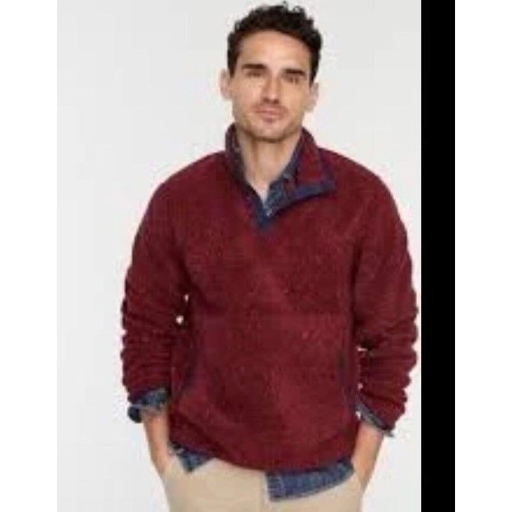 J. Crew Men Nordic pullover fleece Jacket Small Snap Neck  Thick Pile Pockets